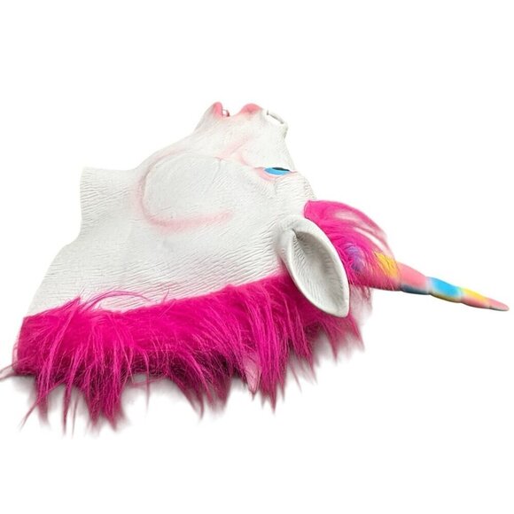 Unicorn Mask Halloween Costume Party Latex Mask Adult OS White Pink Hair COSPLAY - Picture 4 of 7